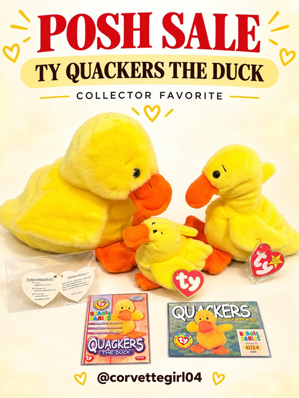 Ty Yellow Quackers Duck Plush Trio with Orange Beaks
